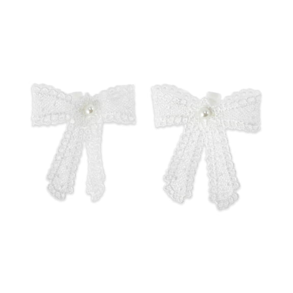 Unique Bargains 1 Pair Shoelace Charms Faux Pearl Bow Fashion Shoe Accessories White