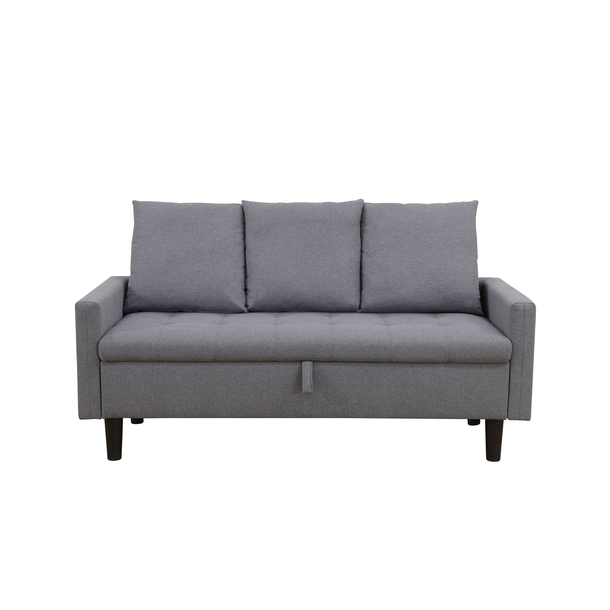 Aukfa 60" Small Sofa Couch with Storage Seat for Living Room, Bedroom, Linen, Gray
