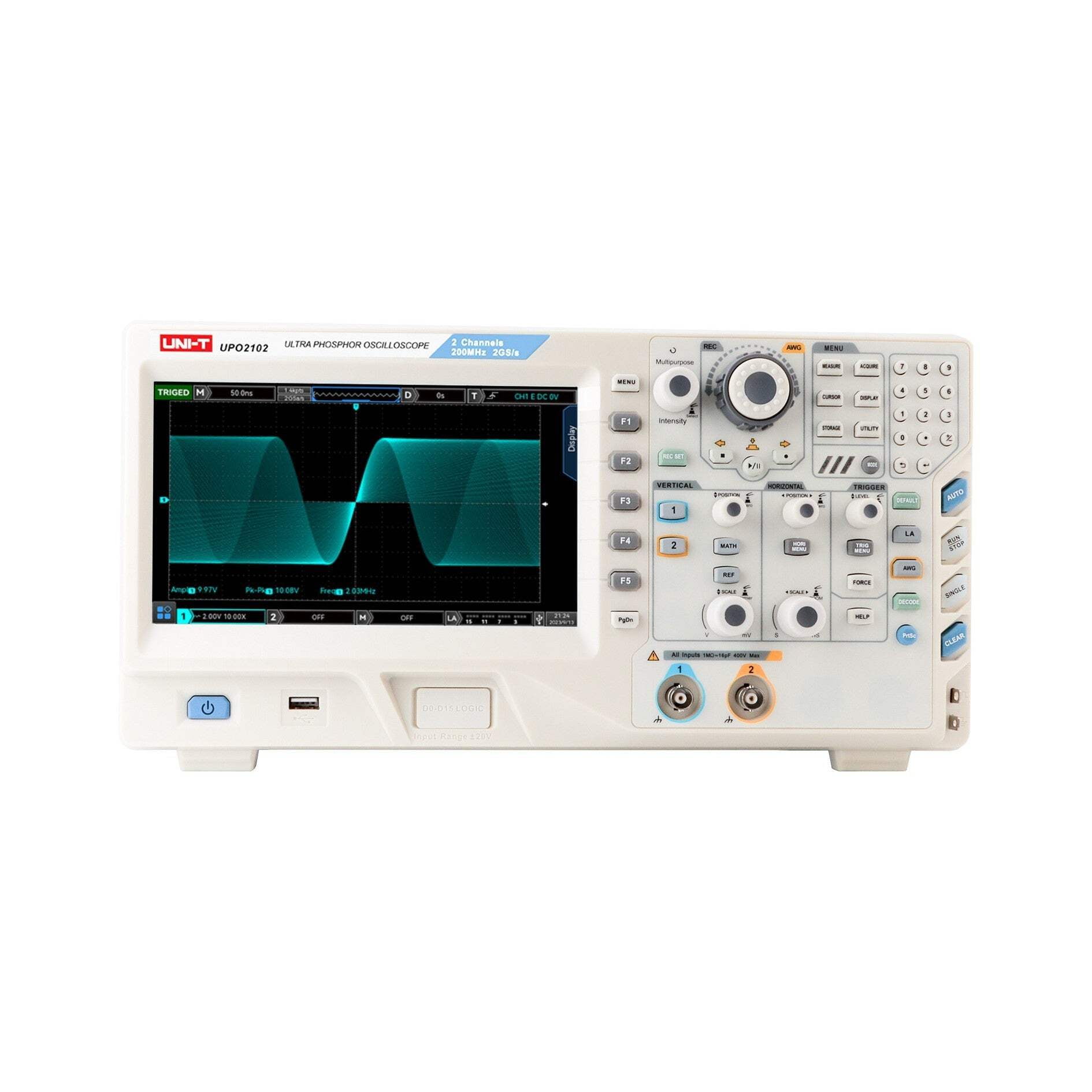UNI-T UPO2102 100MHz 2Ch MSO w/o Logic Pod Ultra Phosphor Digital Oscilloscope