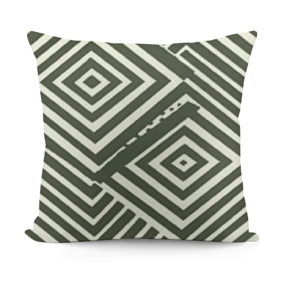 BANET Modern Throw Pillow Cushion Case, Minimalist Quatrefoil Nested Squares Stripes Oriental Circle Mesh Pattern, Modern Accent Double-Sided Digital Printing, Army Green and White 12x12in