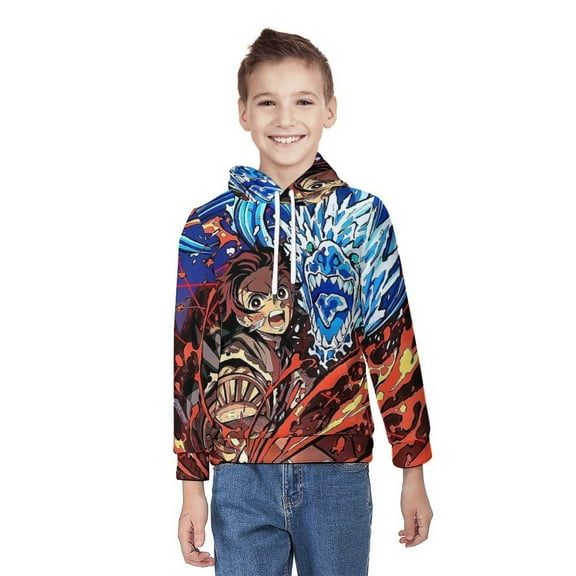 Demon Slayer Youth Hoodies Boys Girls 3D Printed Sweatshirt Fall Winter Clothes Long Sleeves Pullover Sweater S