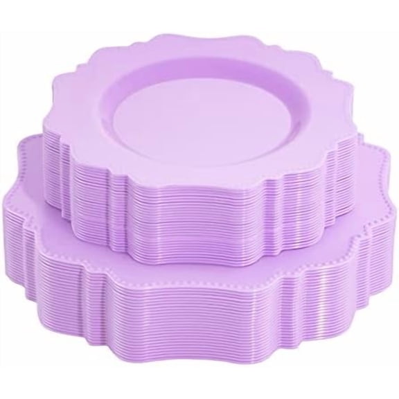 60Pcs Lavender Purple Plastic Plates set,Heavy Duty Purple Disposable Plates include 30 Dinner plate 10.5” and 30 Salad/Dessert Plate 8.25” for Party and wedding