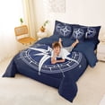 thumbnail image 4 of Manfei Minimalist Blue White Compass Bedding Comforter Set for Kids Boys and Girls, Nautical Print King Bedding Sets, Navy Reversible 7-Piece, 4 of 6