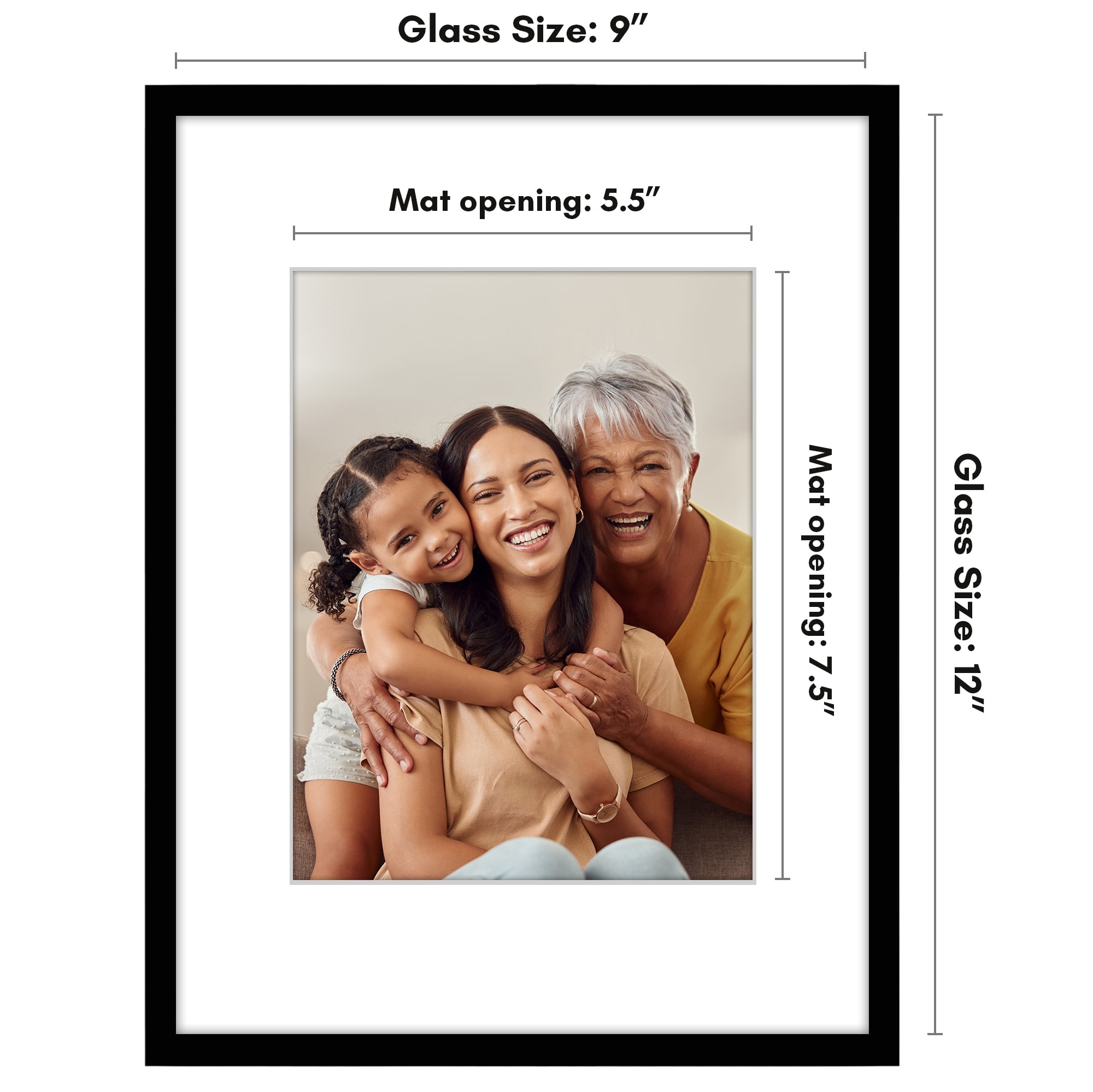 Americanflat 9x12 Picture Frame with Shatter-Resistant Glass with 6x8 Mat Display Photo Streamline - Black