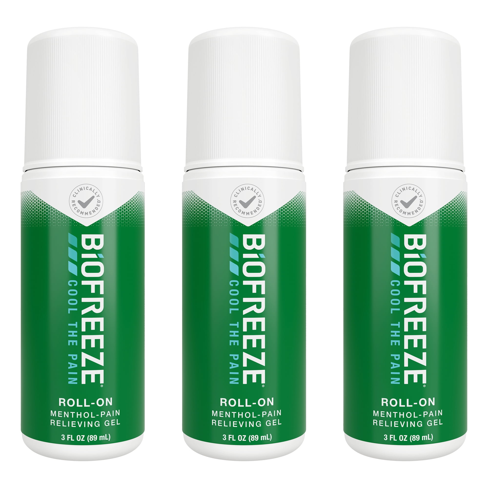 Biofreeze Roll-On Pain-Relieving Gel 3 FL OZ, Green (Pack Of 3) Topical Pain Reliever For Muscles And Joints From Arthritis, Backache, Strains, Bruises, & Sprains (Package May Vary)