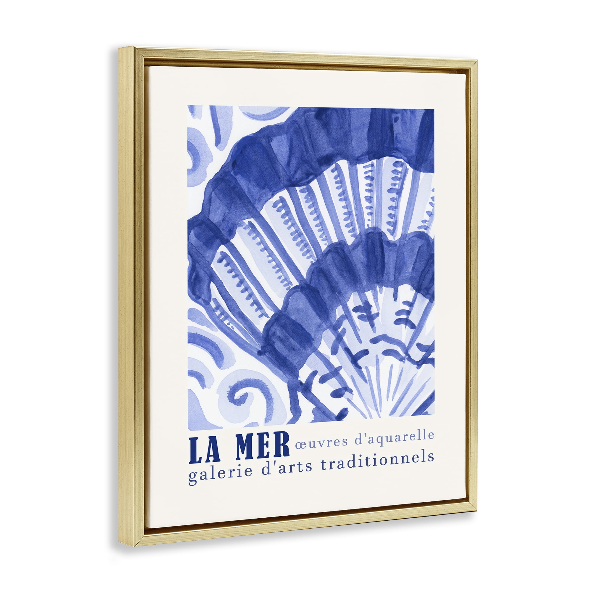Stupell Industries Nautical Shell Gallery Show Nautical & Beach Painting Gold Floater Framed Canvas Art Print Wall Art, 17 x 21