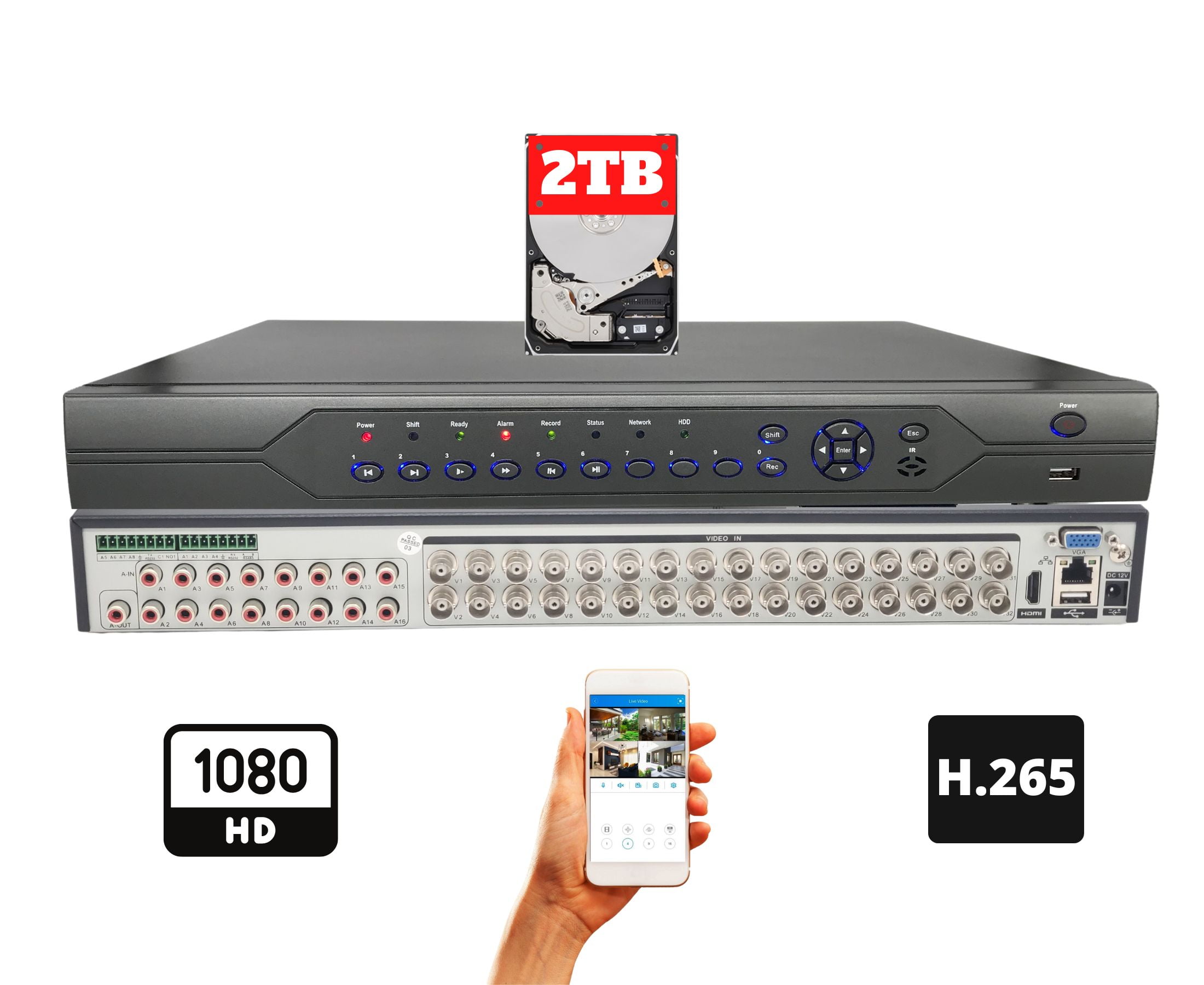 Evertech 32 Channel H.265 HD Digital Video Recorder AHD TVI CVI Analog Security Surveillance DVR with 16TB Hard Drive Memory : Evertech 32 Channel H.265 Surveillance Camera Video