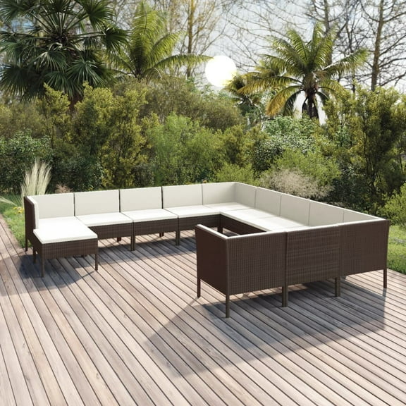 vidaXL 12 Piece Patio Lounge Set with Cushions Poly Rattan Brown