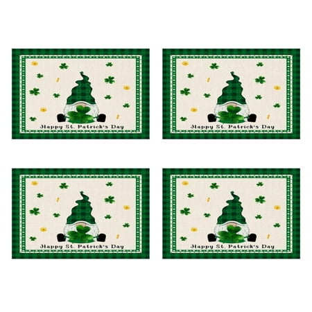 

4Pcs Happy Valentines Day Placemat Truck Gnome Wood Grain Striped Printed Heat-Insulated Waterproof Non-Slip Table Mat