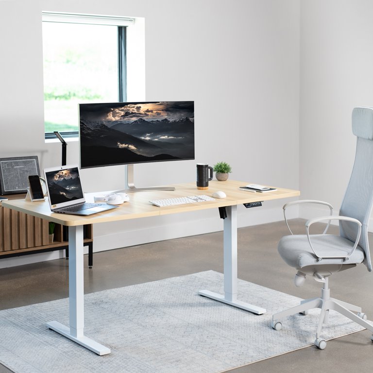 vivo Electric 71 x 30 Stand Up Desk Workstation, White Table Top, White Frame