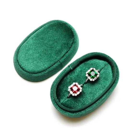 TAIMY Oval Velvet Ring Box - Portable Travel & Wedding Jewelry Case, Elegant Bridesmaid Gift, Business Accessory  (Emerald Green)