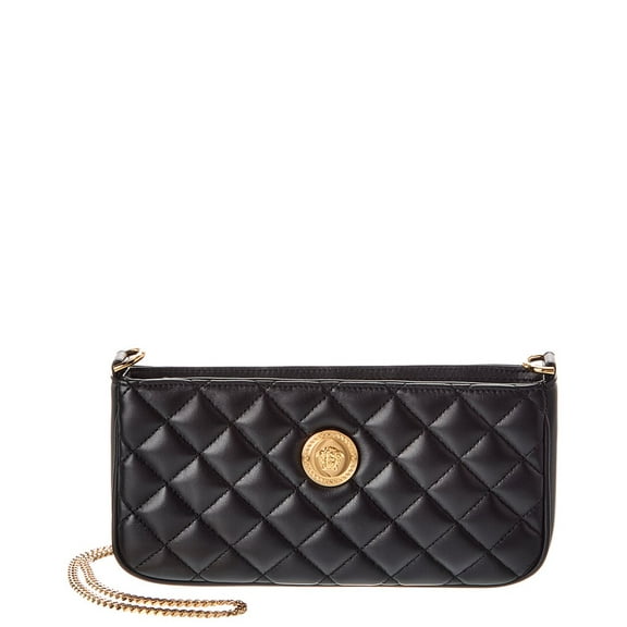 Versace La Medusa Quilted Leather Shoulder Bag, Black