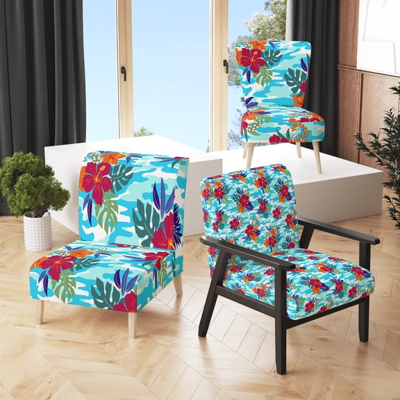 Designart "Trendy Green Camouflage" Upholstered Cabin & Lodge Accent Chair and Arm Chair