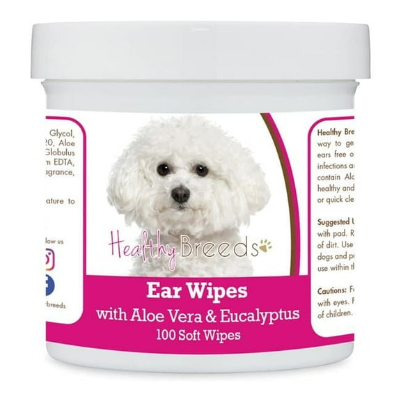 Healthy Breeds 192959823080 Bichon Frise Ear Cleaning Wipes with Aloe & Eucalyptus for Dogs - 100 Count