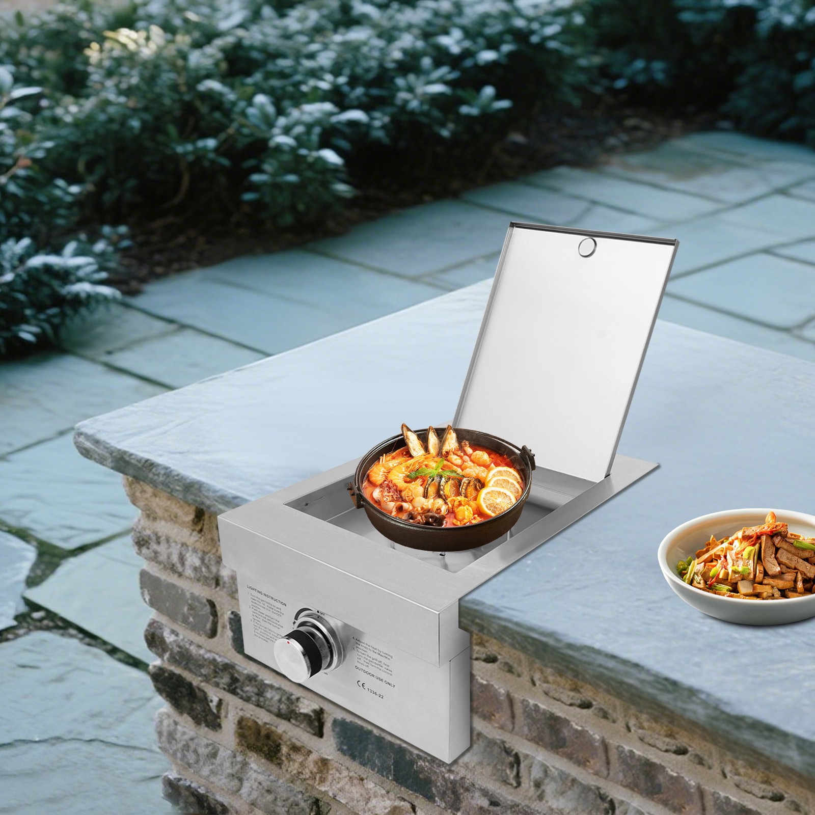 304 Stainless Steel Gas Stove, Grilling Side Burners Propane Single Burner with Cover, 3.5kW High Power Built-in Cooktop for Outdoor Kitchen & BBQ