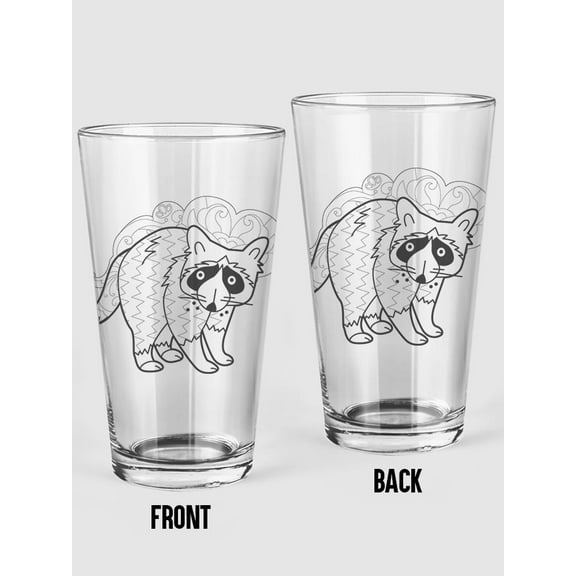 Smartprints Raccoon Contour Pint Glass -Image by Shutterstock, 16 oz Transparent Glass