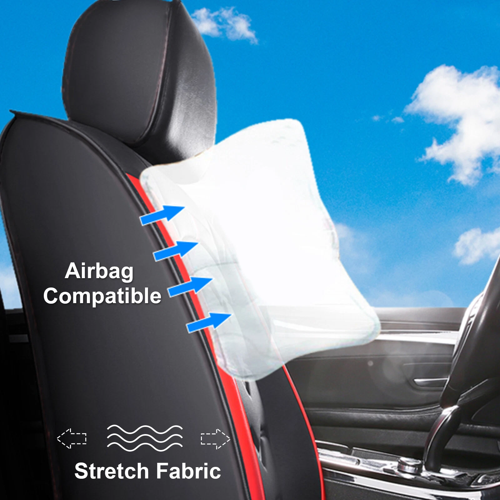 Car Seat Cover for Subaru Outback Forester Crosstrek & More, Waterproof PU Leather Seat Cushion Protector Front Rear Full Set Airbags Compatible Black Red