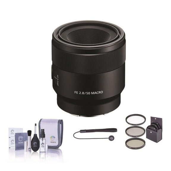 Sony FE 50mm f/2.8 Macro Lens for Sony E, Bundle with 55mm Filter Kit, Cleaning Kit, Lens Cap Tether