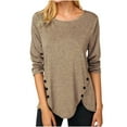 thumbnail image 2 of IROINNID Ladies Long Sleeve T Shirts Solid Loose T-shirt Blouse Round-Neck Home Tops,Khaki, 2 of 4