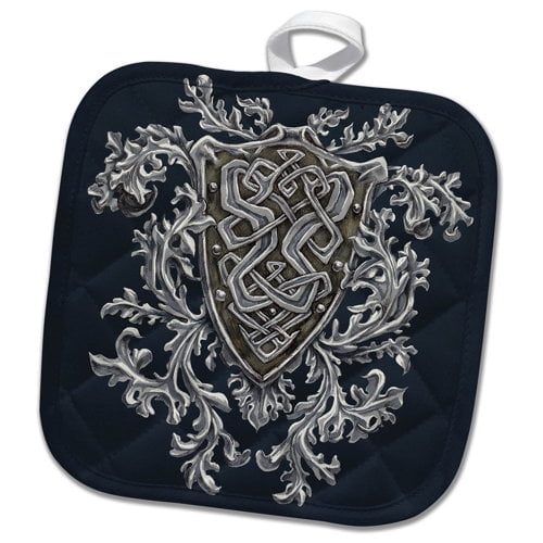 3dRose, Celtic Crest with heraldic decorative patterns - Celtic knots, 8x8 Potholder