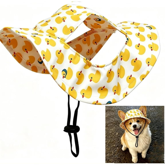 Outdoor Sun Hat for Pets, Adjustable Ear Hole Dog Bucket Hat with UV Protection Breathable Cap for Cats Dogs Beach Walking Travel