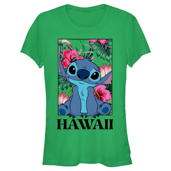 Junior's Lilo & Stitch Tropical Hawaii Poster Graphic Tee Kelly Green Small