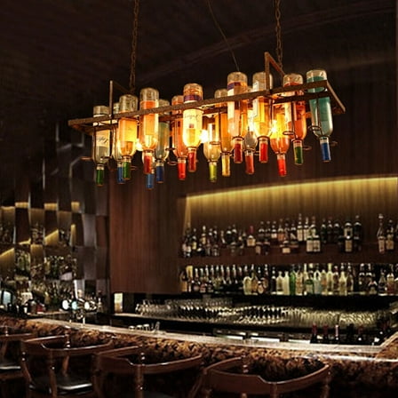 Denest Retro 24 Wine Glass 24 Bottle Vintage Pendant Lamp Elegant Ceiling Light Stainless