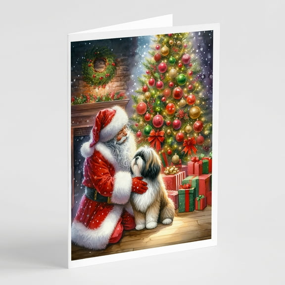 Lhasa Apso and Santa Claus Greeting Cards Pack of 8 7 in x 5 in