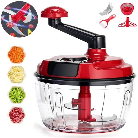 DICEEVIL Manual Food Processor, Multifunctional Food Chopper 8 Cup Hand-powered Crank Chopper, Mincer Blender with Clear Container, for Vegetables Meat Fruits Nuts Herbs Onions