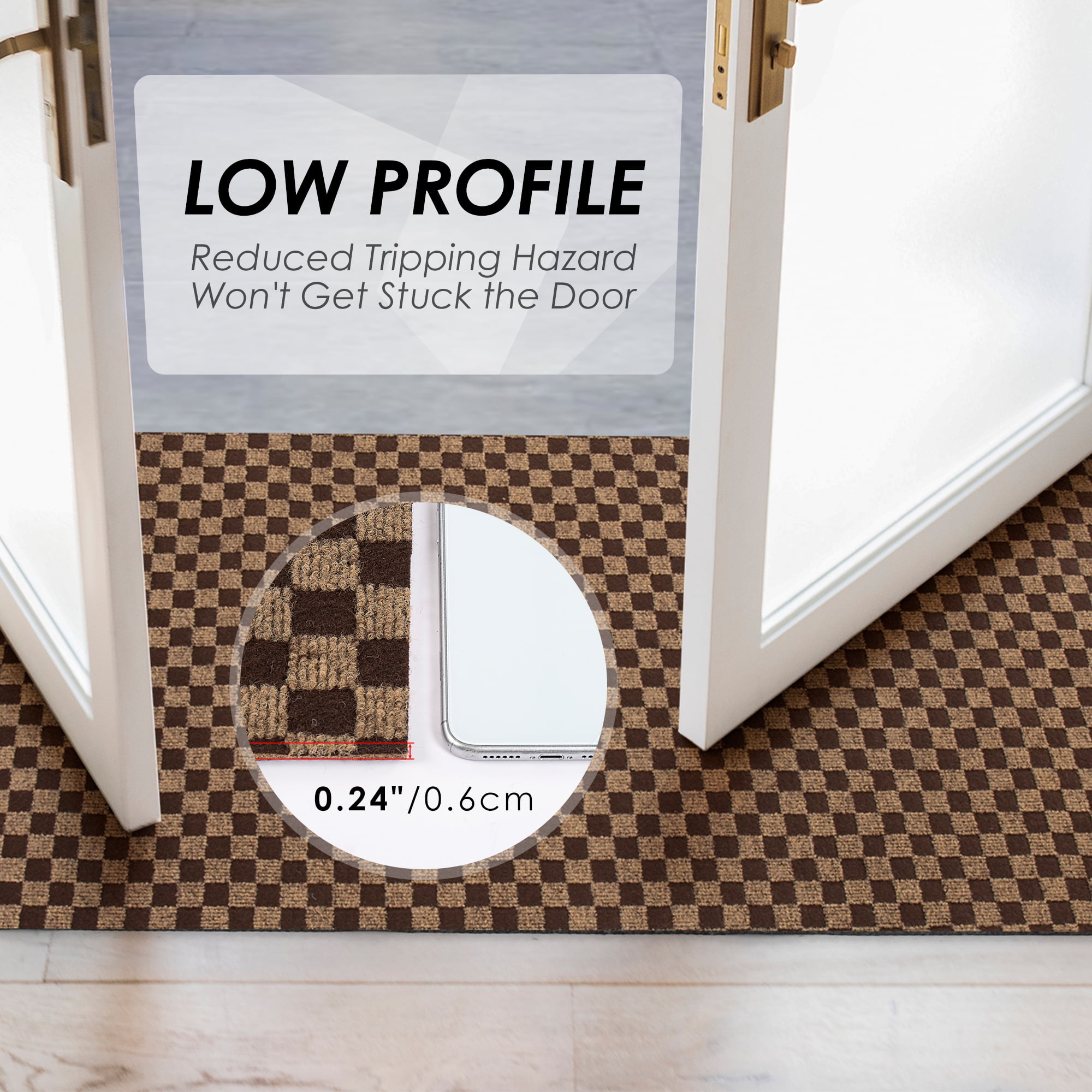 Koloko Runner Rugs Outdoor Indoor Non-Slip Area Rug Long Carpet Runners with Rubber Backing Mat Custom Size for Hallway Kitchen Entryway Garage, Brown Checkred, 4' x 8'