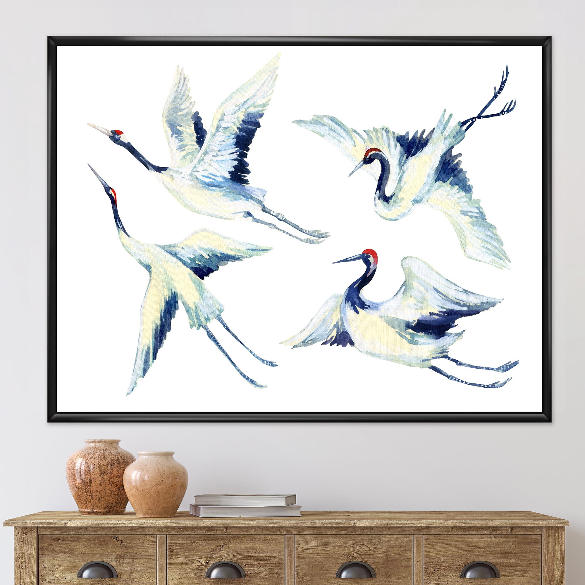 Designart 'Asian Crane Bird Impression II' Traditional Framed Canvas Wall Art Print