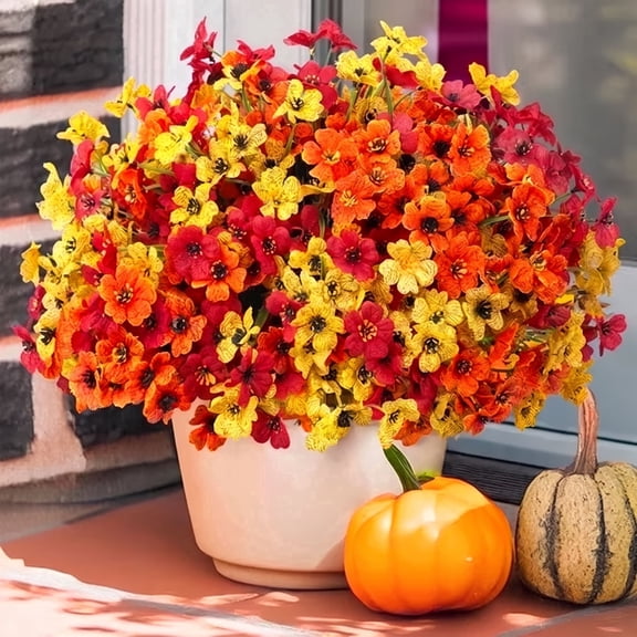 Scidweet Artificial Fall Flowers Outdoors, 24 Bundles Autumn Fake Silk Flowers Plants Faux Fall Decorations for Home Outside Yard Garden Porch Patio Decor, Multicolor