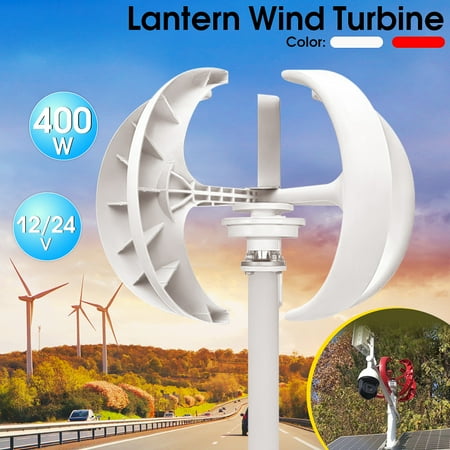 - 12/24v 400W White/Red Lantern Type 5 Blades Vertical Axis Wind Turbine Generator Energy Generating Electric Generator