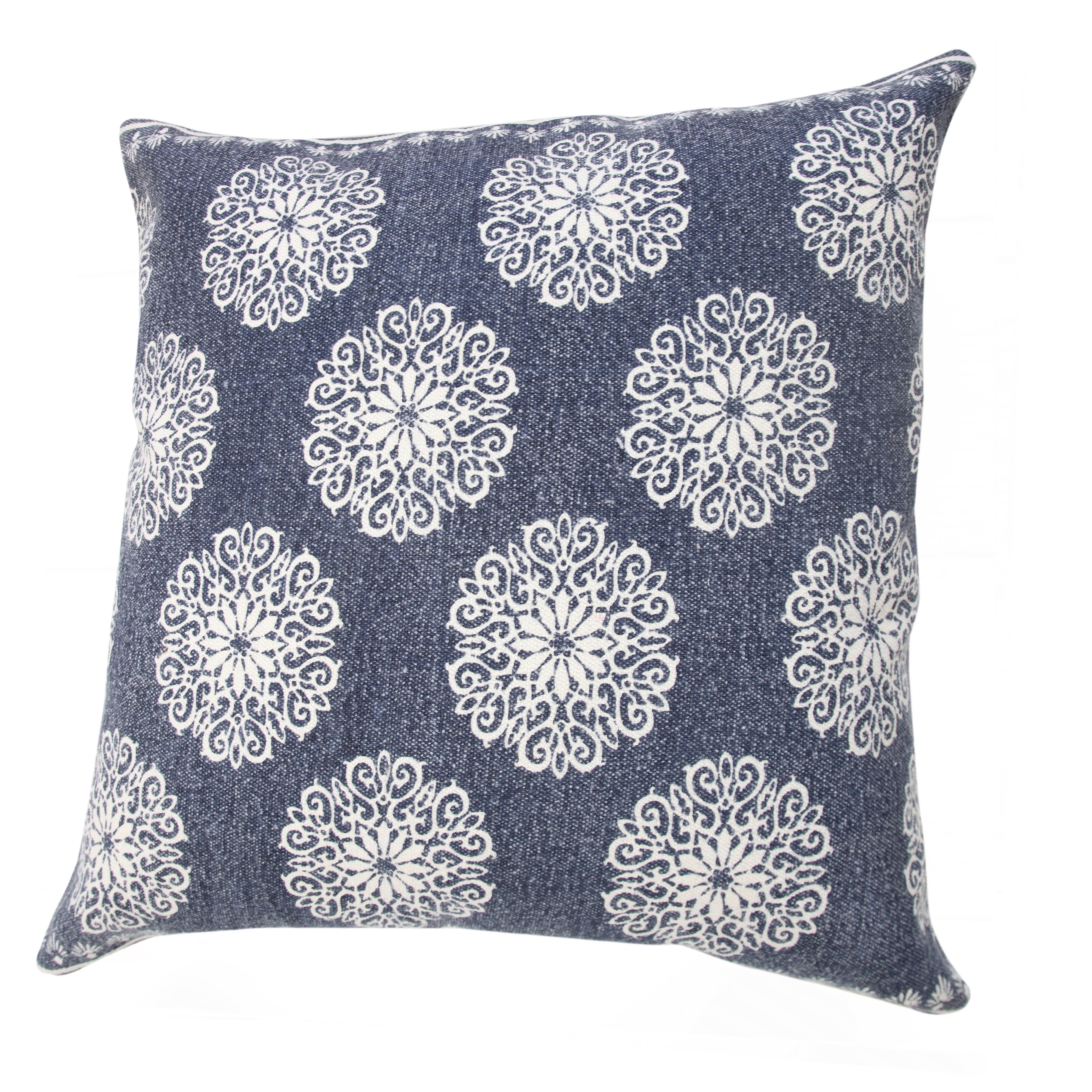 Ox Bay 20" x 20" Hand-Woven Blue/ White Floral/Botanical Organic Cotton Pillow Cover