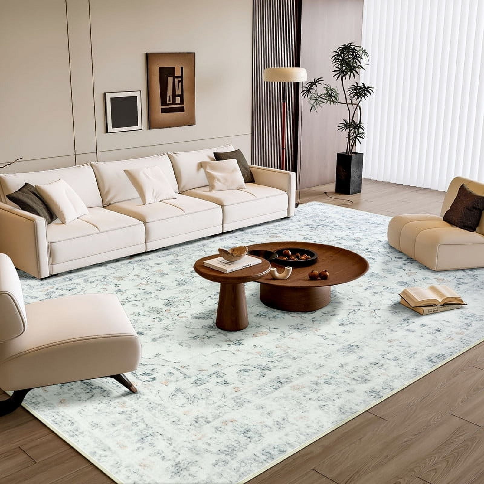 Junovo Boho Area Rugs Vintage Boho Carpet Non-slip Floor Rug for Living Room,4'x6',Gray