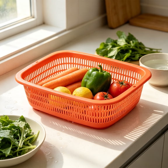 Yhmxh Rectangular Plastic Storage Basket, Hollow Stackable Organizer Tray Bin, Multi-Purpose Perforated Storage Basket for Kitchen Fruit Vegetable, Bathroom, Office Stationery, Cabinet Drawer