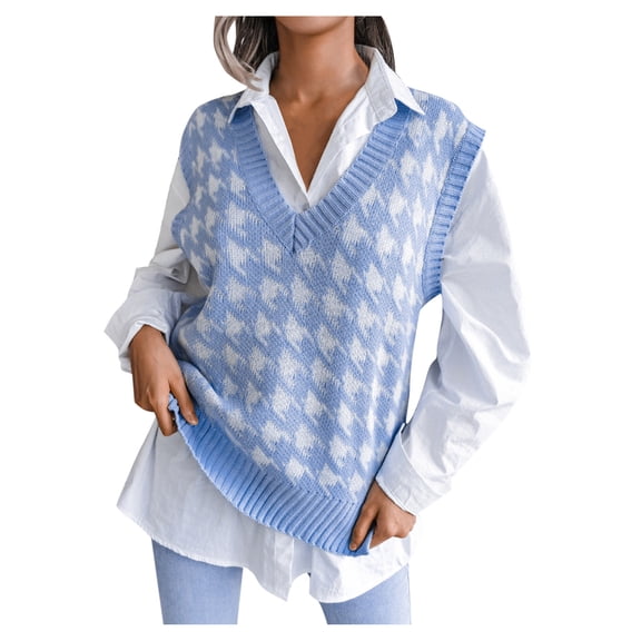 Vedolay Cardigan Sweaters for Women Quarter Zip Striped Sweaters Knitted Warm Pullover Sweaters Blue,L