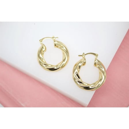 18K Gold Filled Twisted Hoop Lever Back Earrings (J105)