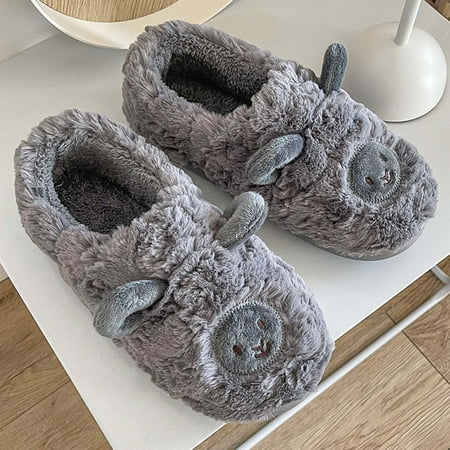 

AXXD Sandals Women Mens Mules Plush Warm Slippers Cartoon Lamb Home Shoes Autumn And Winter Indoor Cotton Slipper(8.5 Gray)