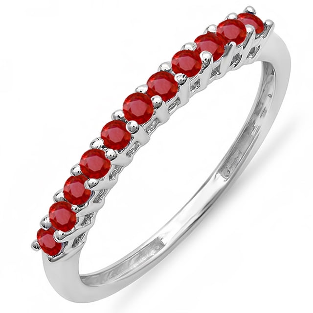 Dazzlingrock Collection 10K Round Ruby Anniversary Stackable Wedding Band 1/3 CT, White Gold, Size 5.5