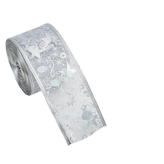 Gnwei Rose Gold Wired Ribbon for Christmas Tree,Glitter Mesh Snowflake Stripe Christmas Ribbon for Crafts,Wreaths,Topper Bow,Gift Wrapping,Tree Decoration