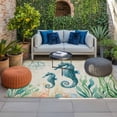 thumbnail image 2 of Seahorse Coastal Outdoor Rug for Patio/Deck/Porch, Non-Slip Large Area Rug 5 x 8 Ft, Vintage Nautical Ocean Starfish Compass Indoor Outdoor Rugs Washable Area Rugs, Camping Rug Carpet Runner, 2 of 8