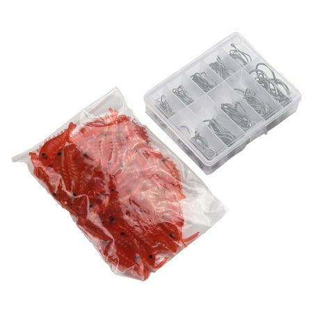 50Pcs Shrimp 100Pcs Hooks Fake Bait Soft Bait Imitation Shrimp Bait Soft Shrimp Red