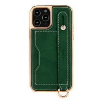 Elehold Luxury Leather Hand Strap Card Slot Case Compatible with iPhone 14 Plus 6.7 Inch with Shockproof Kickstand Lanyard For iPhone 14 Plus,Green
