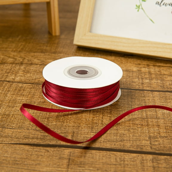 Namzi Present Ribbon,wine red skinny ribbon, 2 Rolls 0.3cm*50yd Polyester Ribbon, for Gift Wrapping & Bouquet Decor.