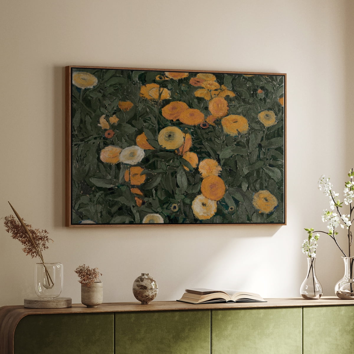 Vintage Botanical Print-LXXV By Wexford Home Framed in Walnut Wood Gallery Wrapped Canvas 27 in. x 41 in.
