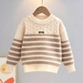 thumbnail image 5 of Fengqque Kids Boys Long Sleeve Round Neck Sweater Knit Pullover Warm Striped Sweater 4-12 Years Old Khaki 11-12 Years, 5 of 6