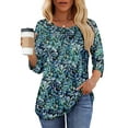 thumbnail image 3 of UVN Women Tunic Tops Summer 3/4 Length Sleeve Blouses Casual Crewneck Shirt Pleated Loose Tops, 3 of 9