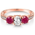 thumbnail image 3 of Gem Stone King 2.22 Ct Oval White Created Sapphire Red Ruby 18K Rose Gold Plated Silver Ring (Size 7), 3 of 6