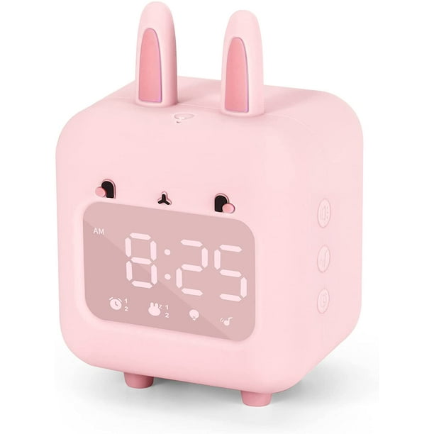 Despertador para ninos Despertador digital para ninos Lindo conejito Despertador para ninas Despertador de ruido blanco Luz nocturna con USB Despertador para ninos para dormitorio de ninas Rosa Zhival...